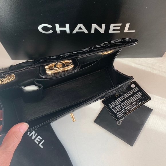 Rare🖤 CHANEL Evening Star East West Glitter Leather Bijoux Soft Gold Quilted Bag - Picture 10 of 16